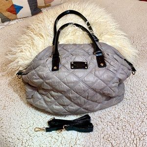 Kate Spade quilted gray and black patent trim tote/ crossbody bag. 18x13x8
